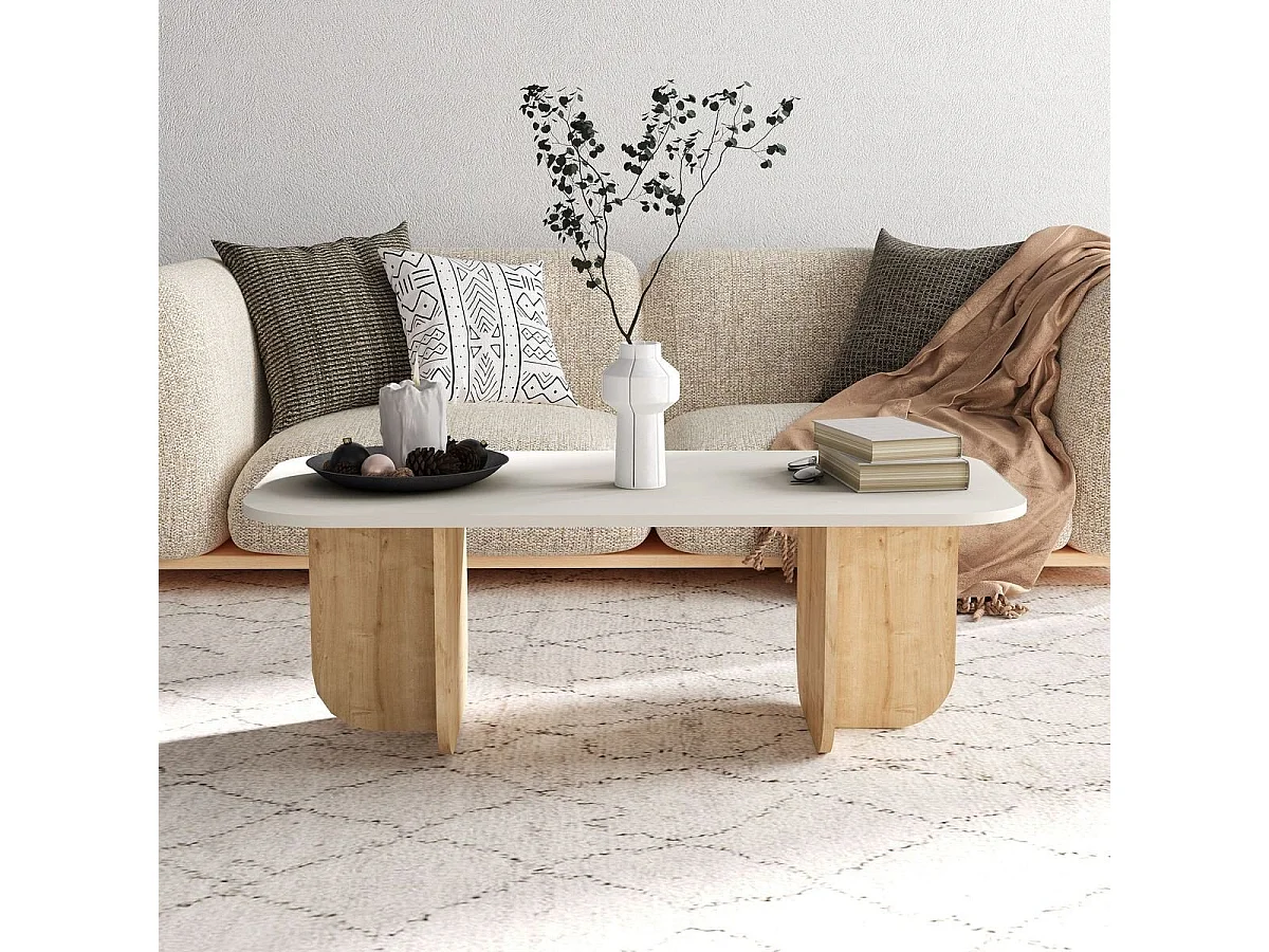 Mesa de centro retangular com tampo de bordas arredondadas L120 cm - BECAJ