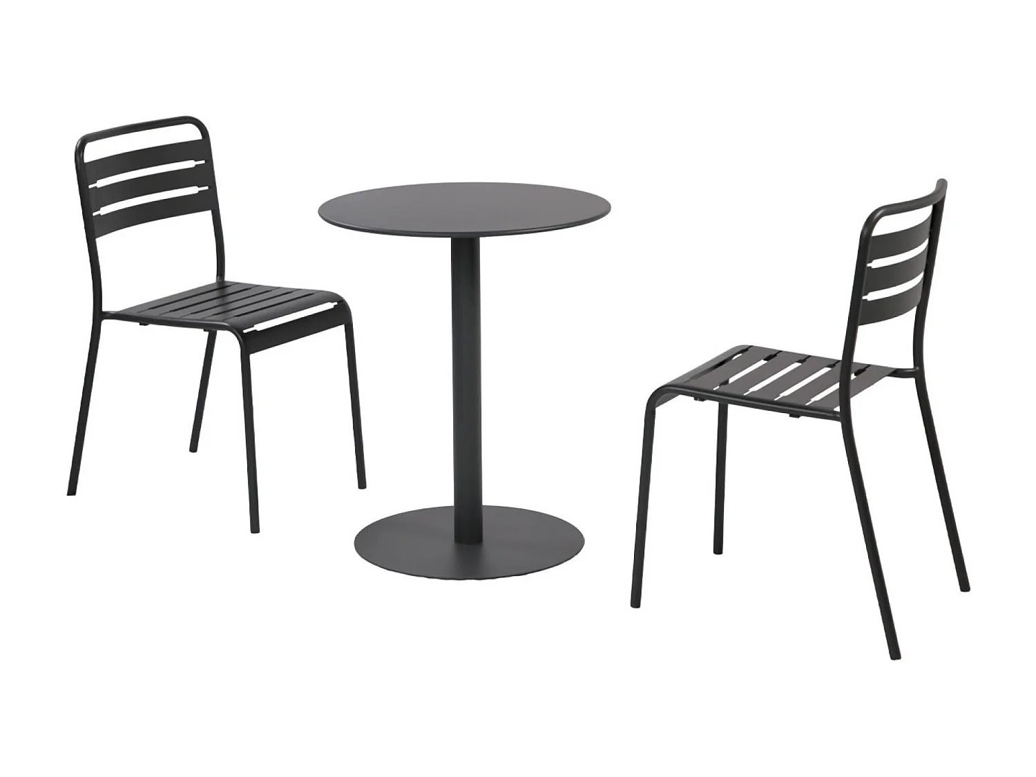 Table de jardin bistrot ronde acier + 2 assises Ø60cm anthracite - Orea + Amélia