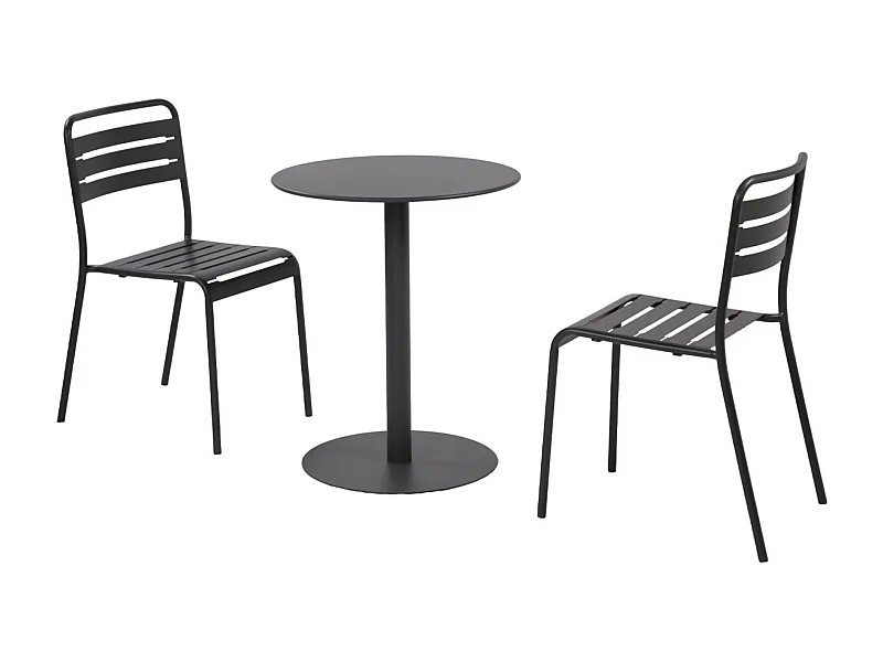 Table de jardin bistrot ronde acier + 2 assises Ø60cm anthracite - Orea + Amélia