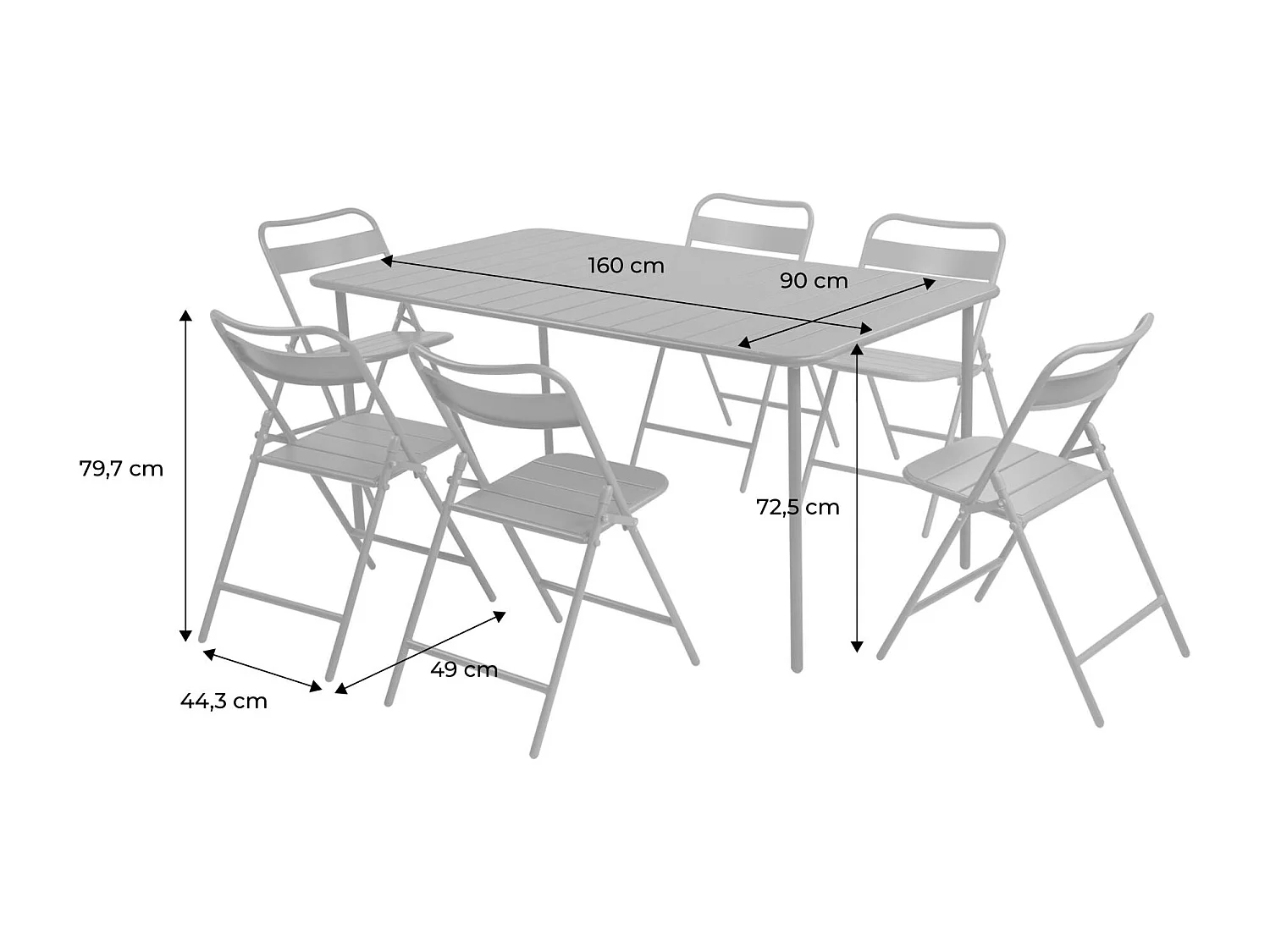 Tavolo da giardino in metallo + 6 sedute, verde kaki