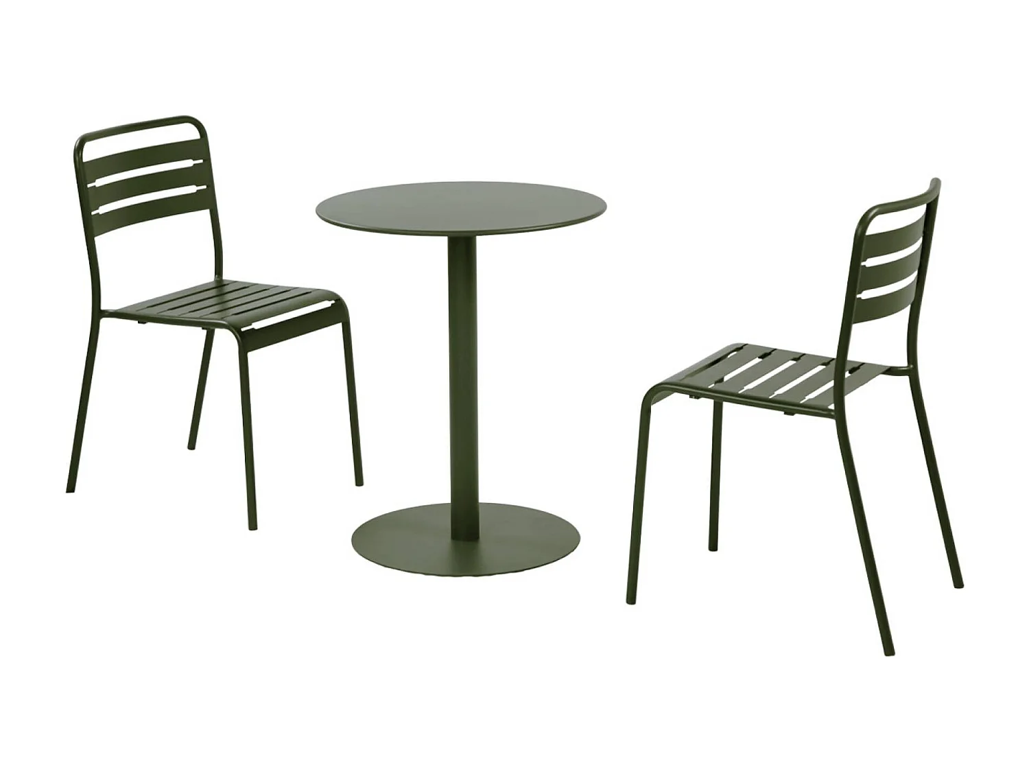 Table de jardin bistrot ronde acier + 2 assises Ø60cm kaki - Orea + Amélia