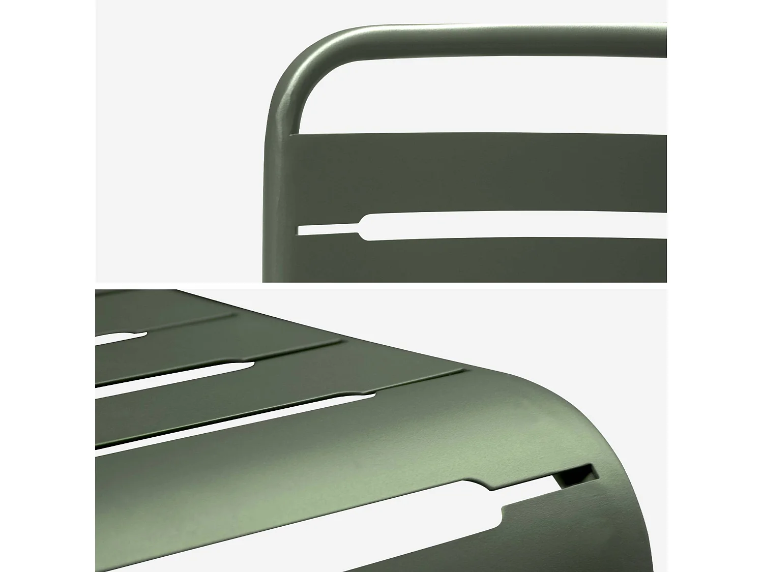 Table de jardin bistrot ronde acier + 2 assises Ø60cm kaki - Orea + Amélia