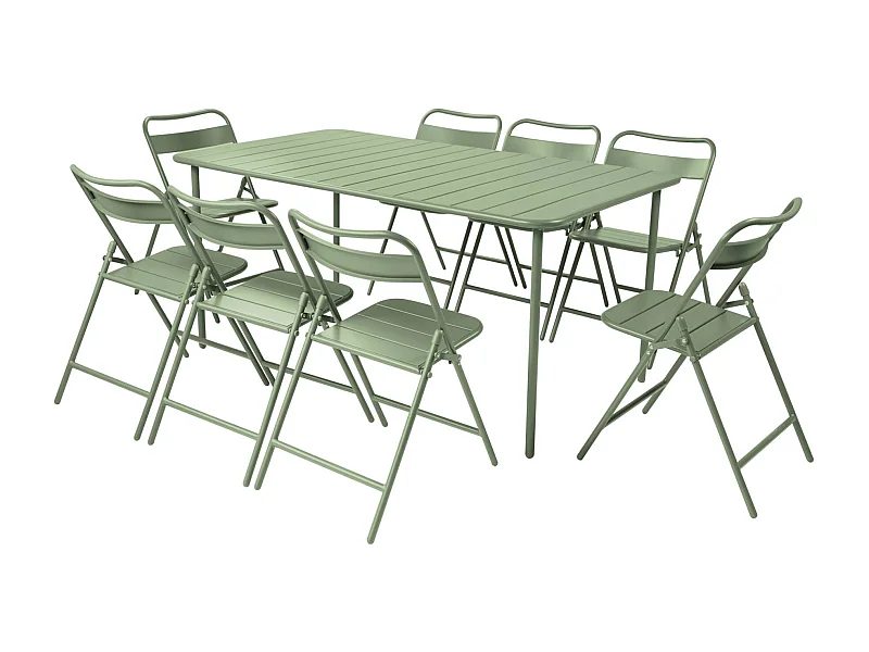 Tavolo da giardino in metallo 8 sedute, 160cm, verde