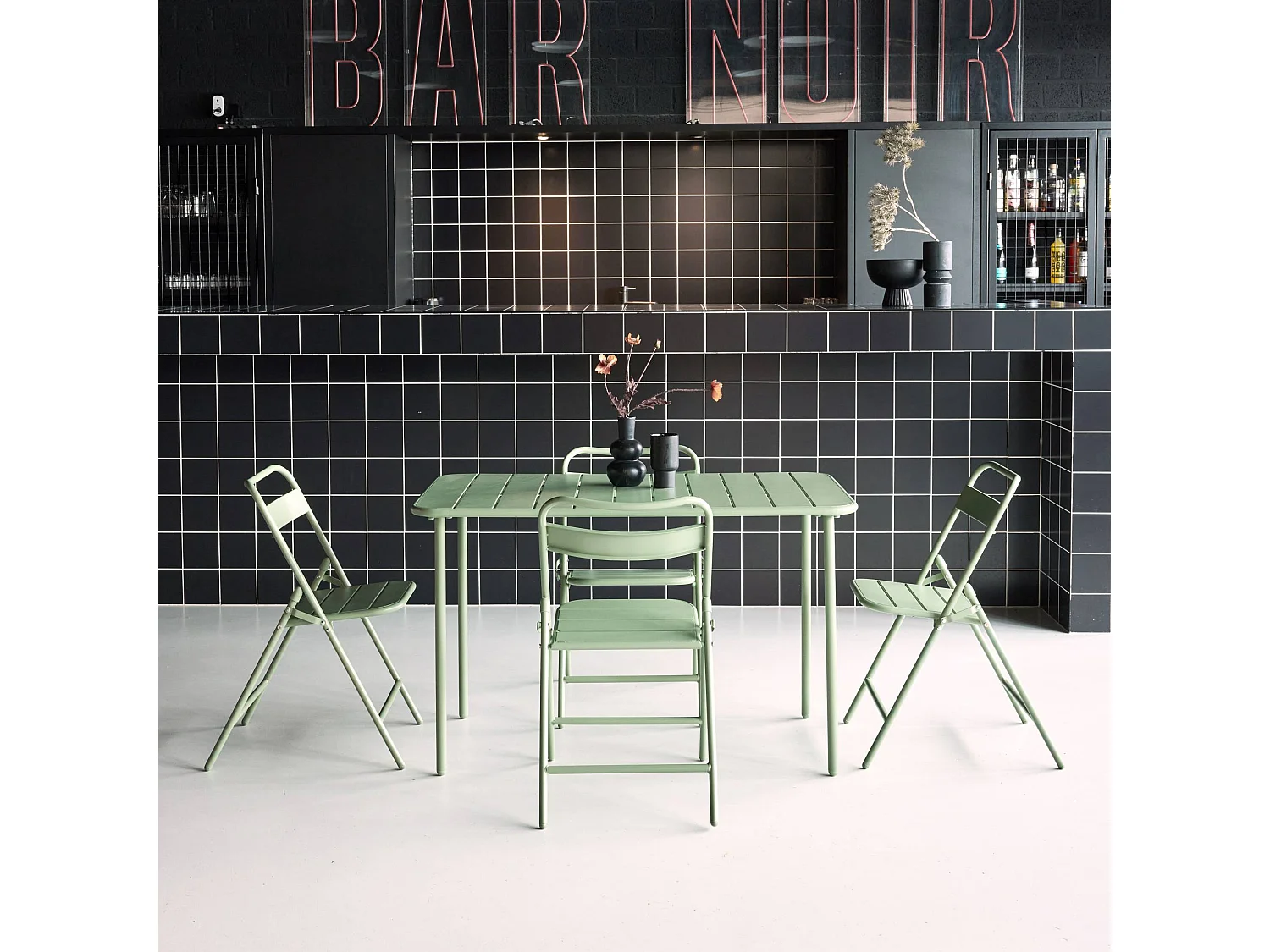 Tavolo da giardino in metallo 4 sedute, 120cm, verde