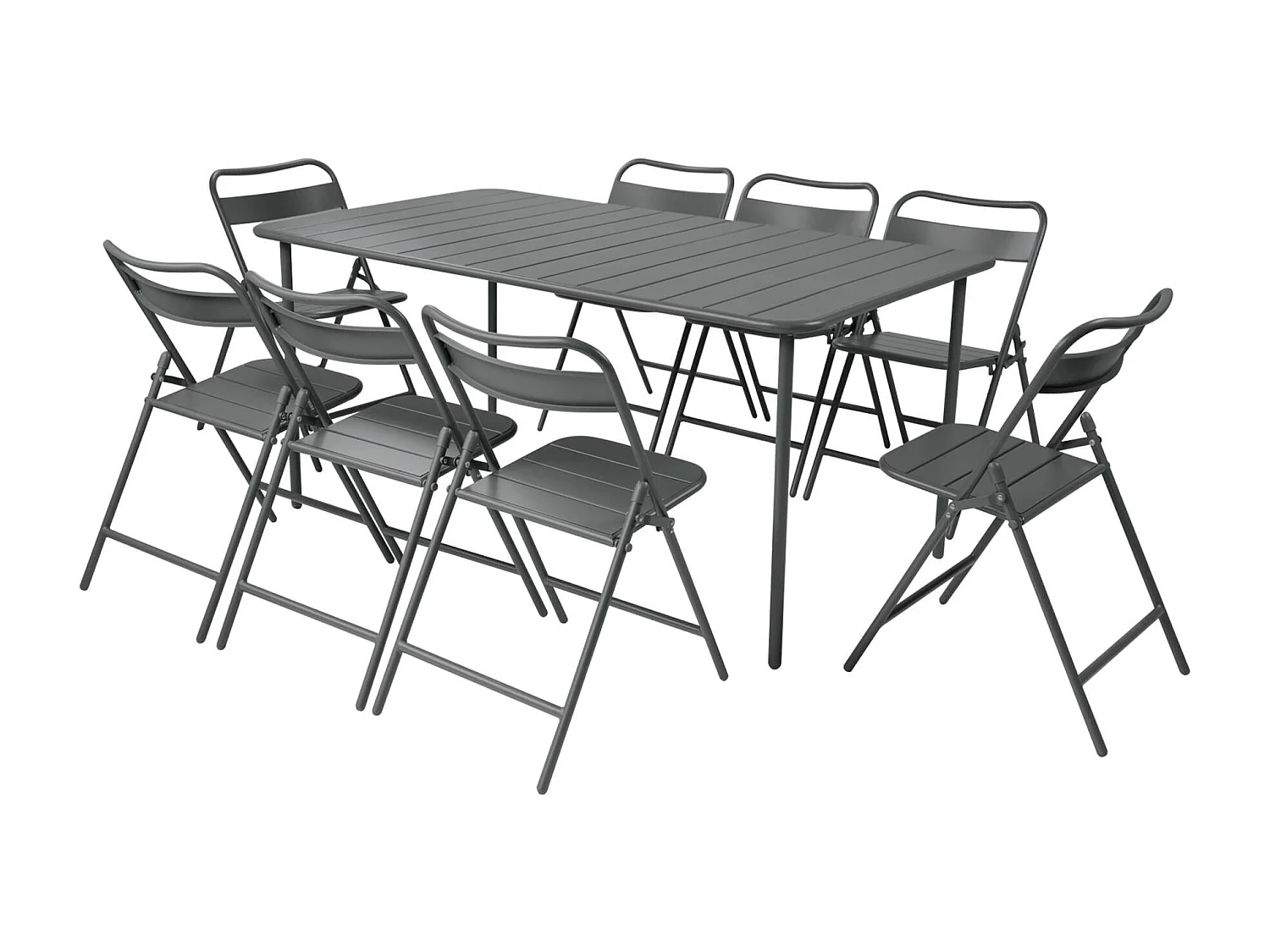 Table de jardin métal + 8 assises anthracite. Amelia 160 x 90 x H 72.5cm