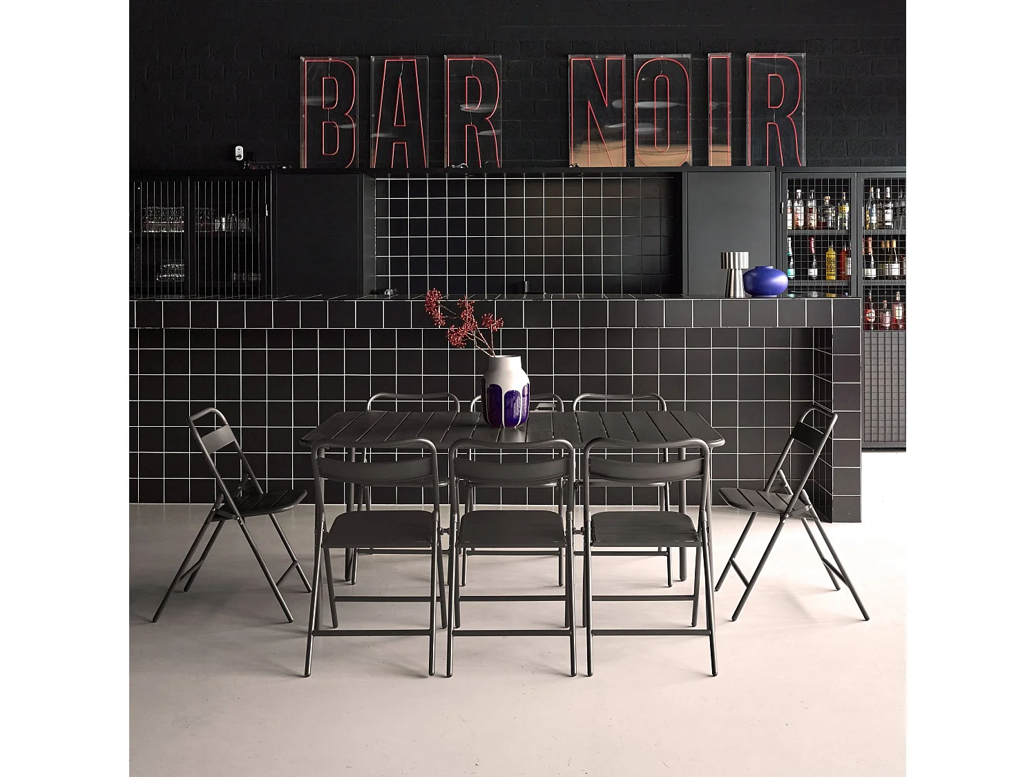 Table de jardin métal + 8 assises anthracite. Amelia 160 x 90 x H 72.5cm