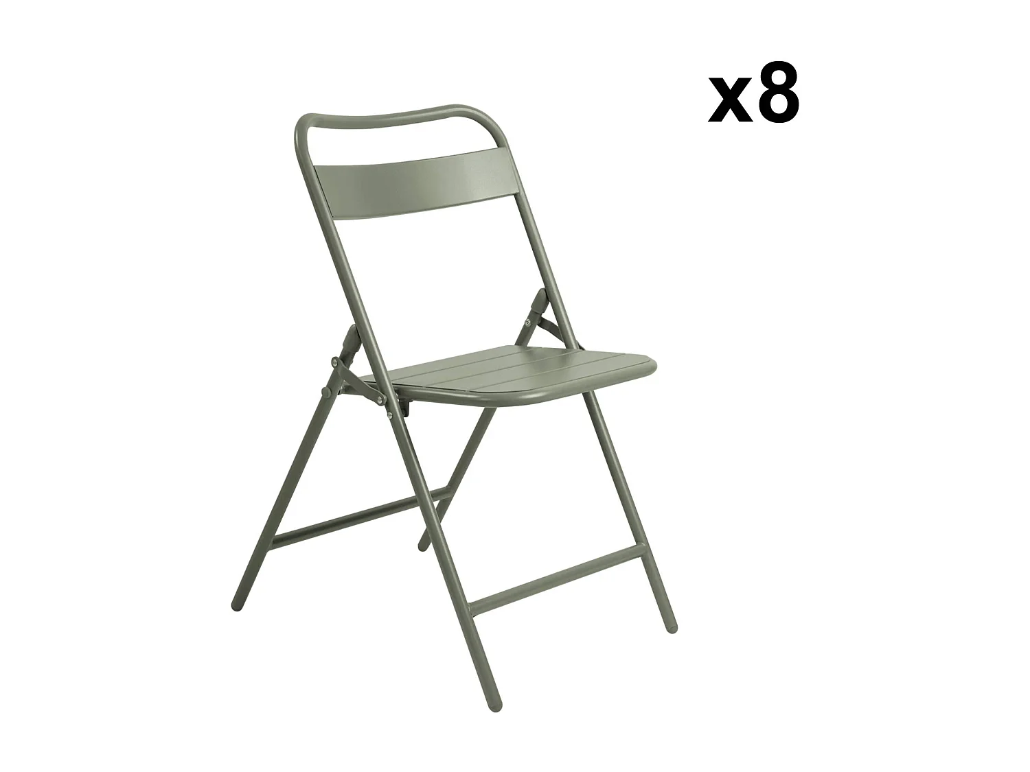 Table de jardin métal + 8 assises kaki. Amelia 160 x 90 x H 72.5cm