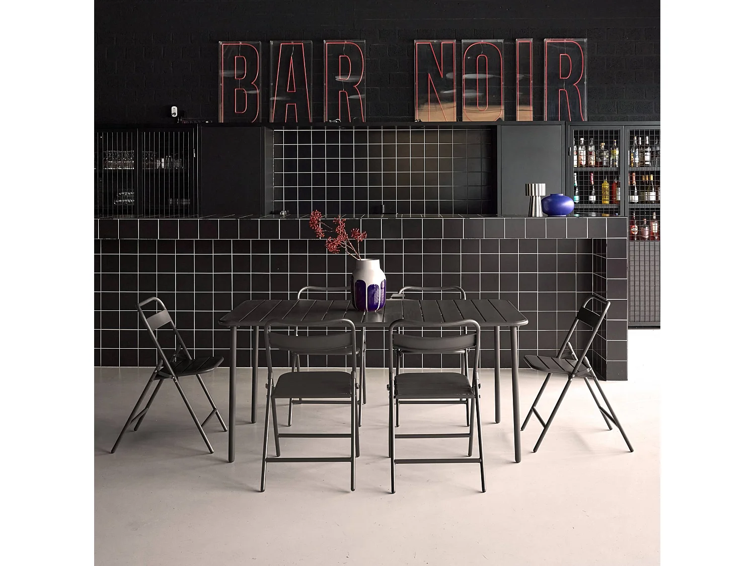 Set tavolo da giardino bistrot in metallo con 6 sedie, antracite