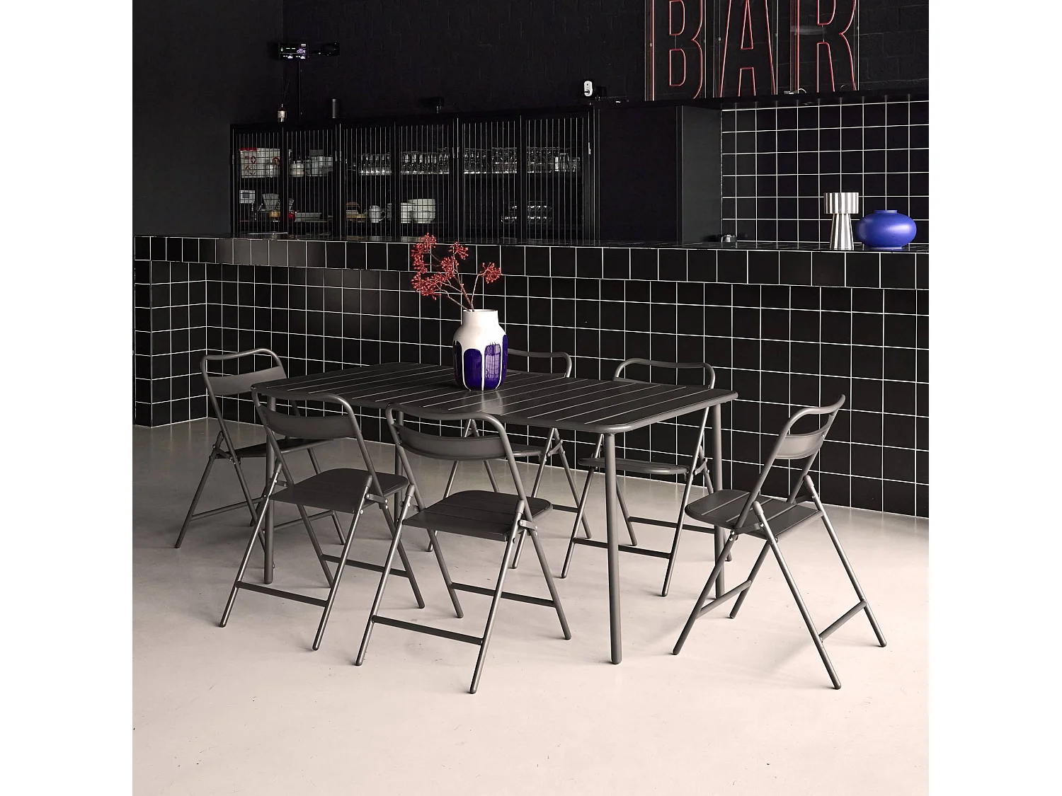 Set tavolo da giardino bistrot in metallo con 6 sedie, antracite