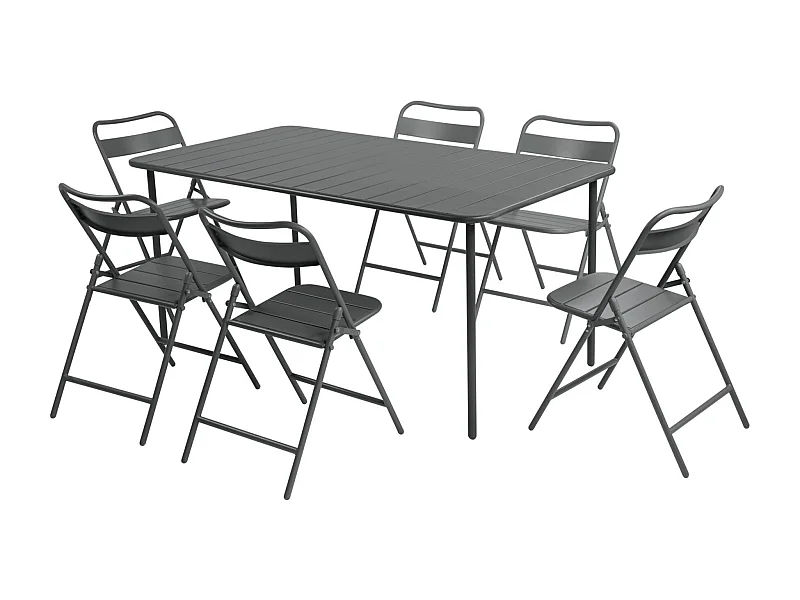 Set tavolo da giardino bistrot in metallo con 6 sedie, antracite