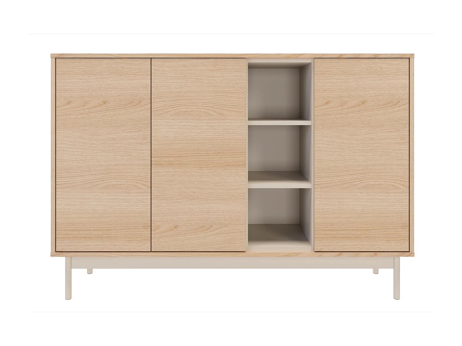 Buffet 3 portes avec trois niches ouvertes – 138 cm – chêne / gris cachemire – LAYEN