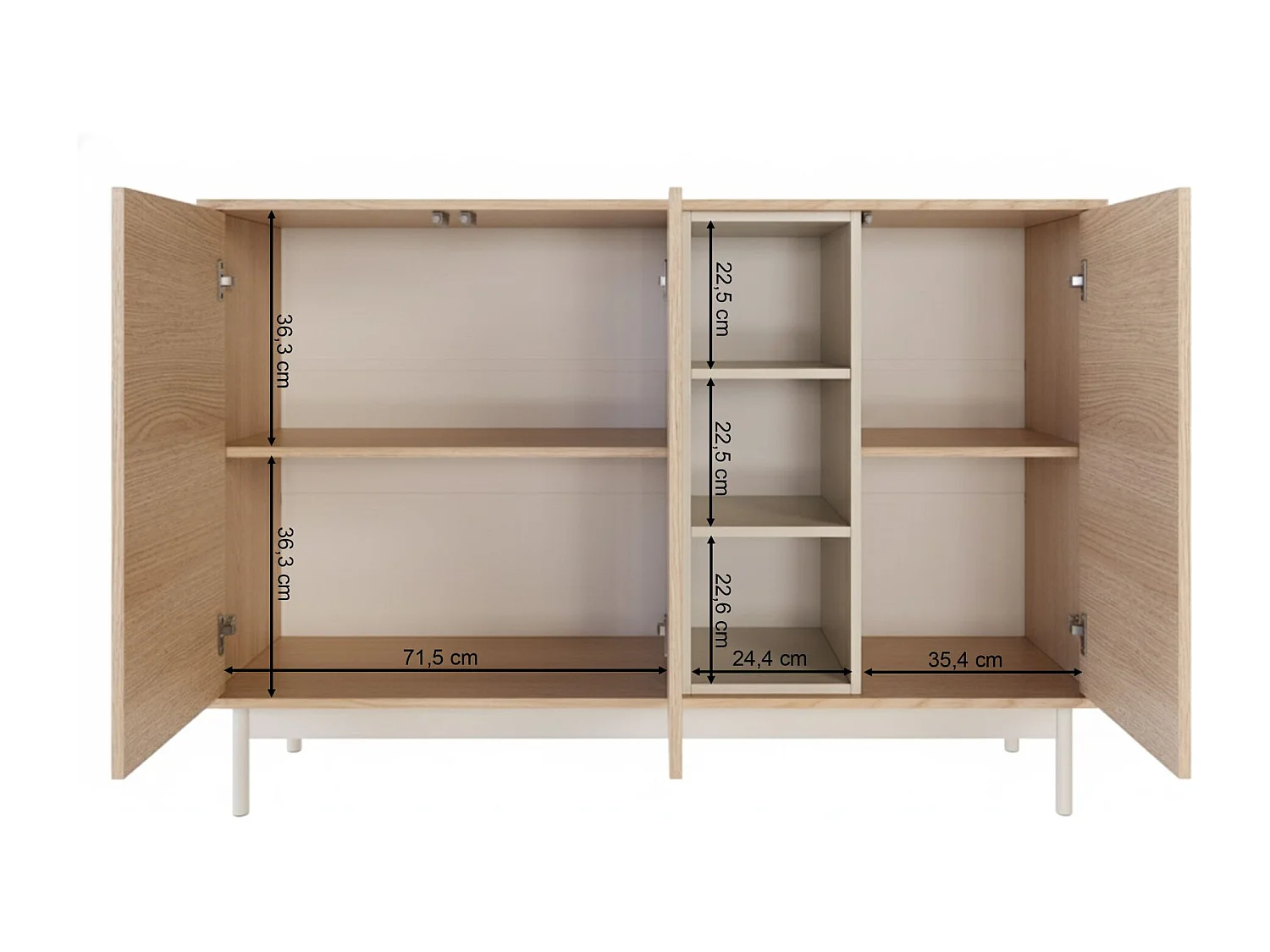 Buffet 3 portes avec trois niches ouvertes – 138 cm – chêne / gris cachemire – LAYEN