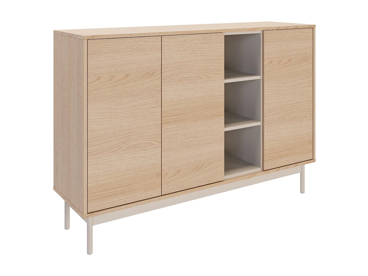 Buffet 3 portes avec trois niches ouvertes – 138 cm – chêne / gris cachemire – LAYEN
