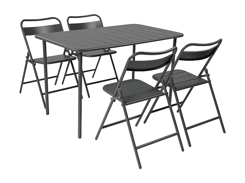 Table de jardin métal + 4 assises anthracite. Amelia L 120 x 70 x 72.5cm
