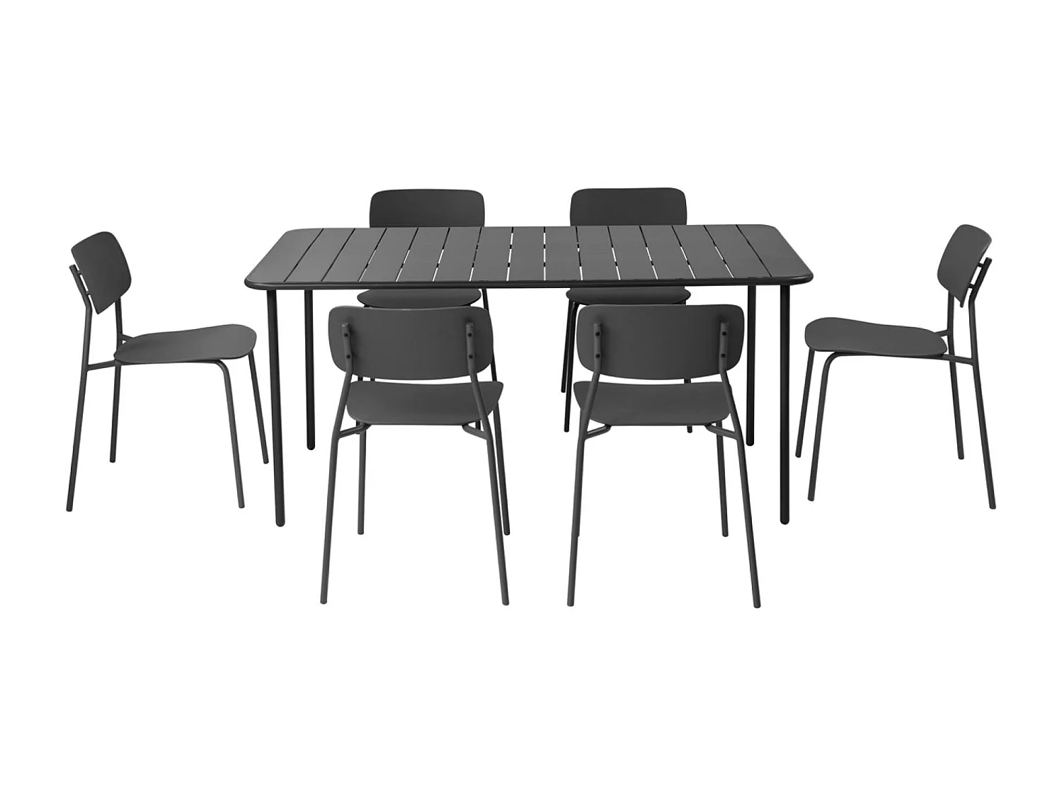 Table de jardin métal + 6 assises anthracite. Amélia + Liva 160 x 90 x 72.5cm