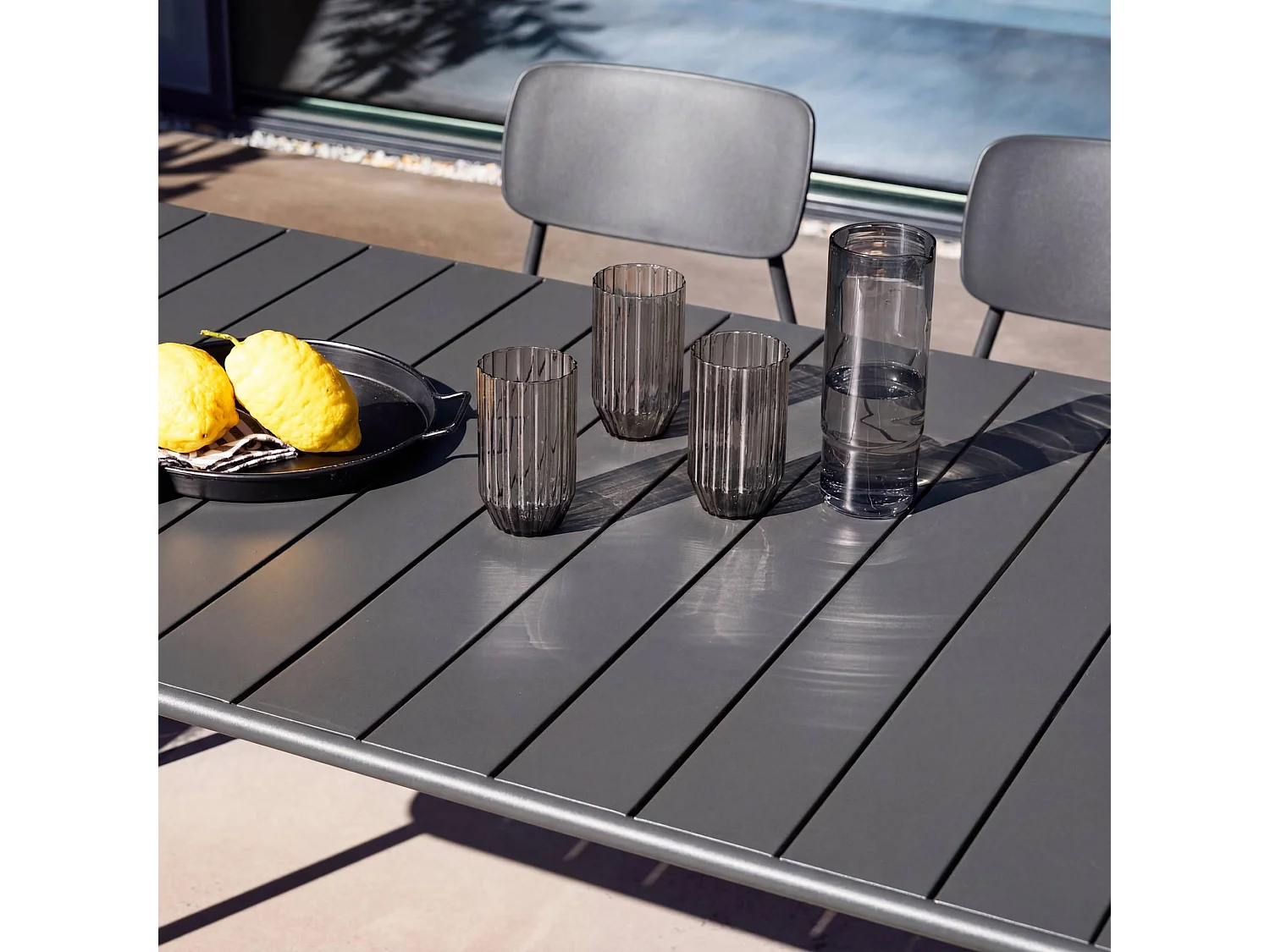 Set tavolo da giardino in metallo con 6 sedie, antracite