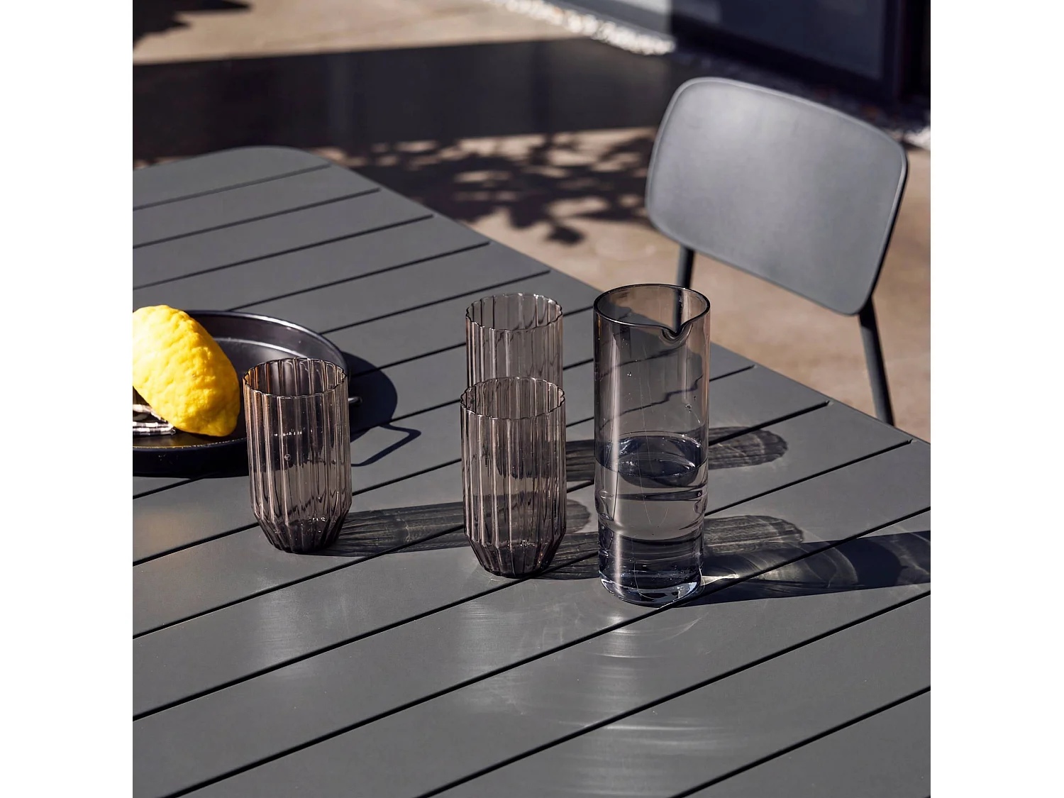 Set tavolo da giardino in metallo con 6 sedie, antracite