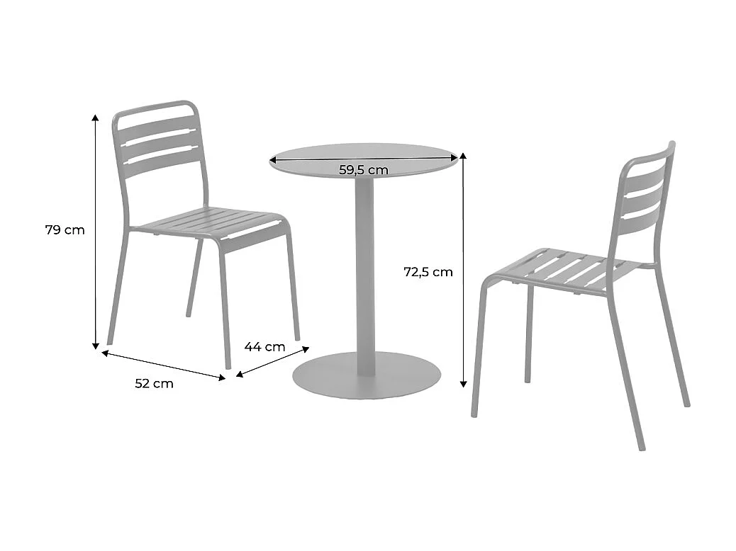 Table de jardin bistrot ronde acier + 2 assises Ø60cm terracotta - Orea + Amélia