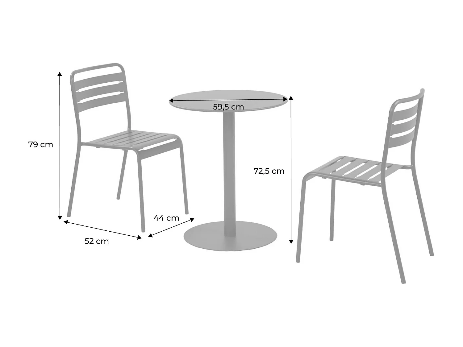 Table de jardin bistrot ronde acier + 2 assises Ø60cm terracotta - Orea + Amélia