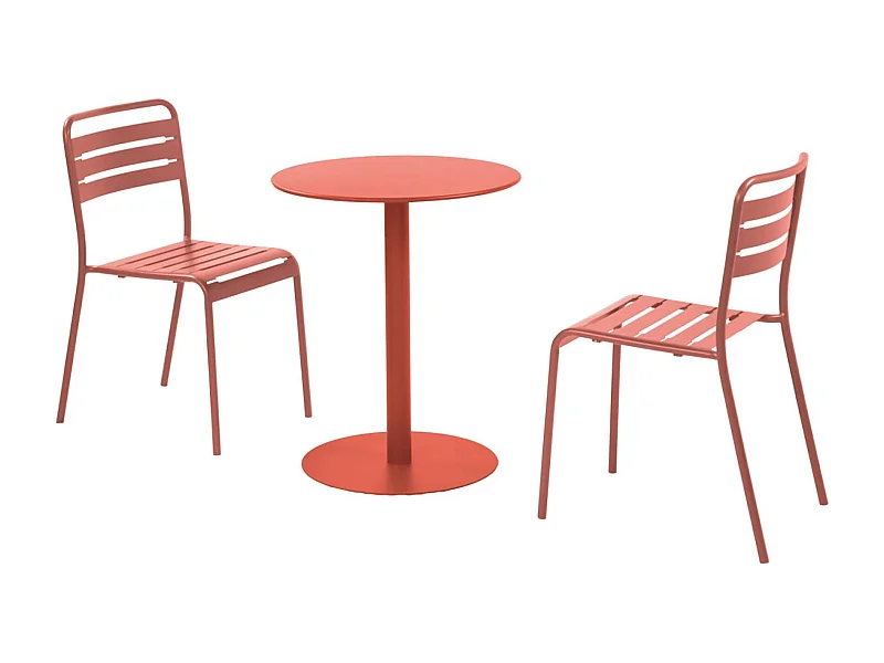Table de jardin bistrot ronde acier + 2 assises Ø60cm terracotta - Orea + Amélia