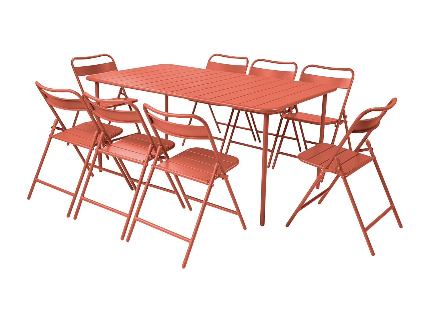 Table de jardin métal + 8 assises terracotta. Amelia 160 x 90 x H 72.5cm