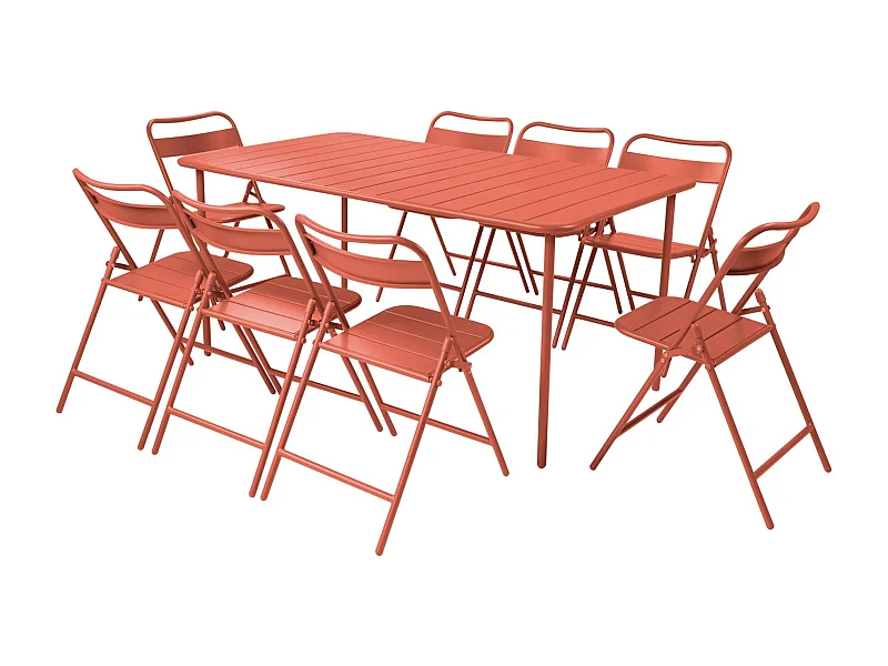 Table de jardin métal + 8 assises terracotta. Amelia 160 x 90 x H 72.5cm