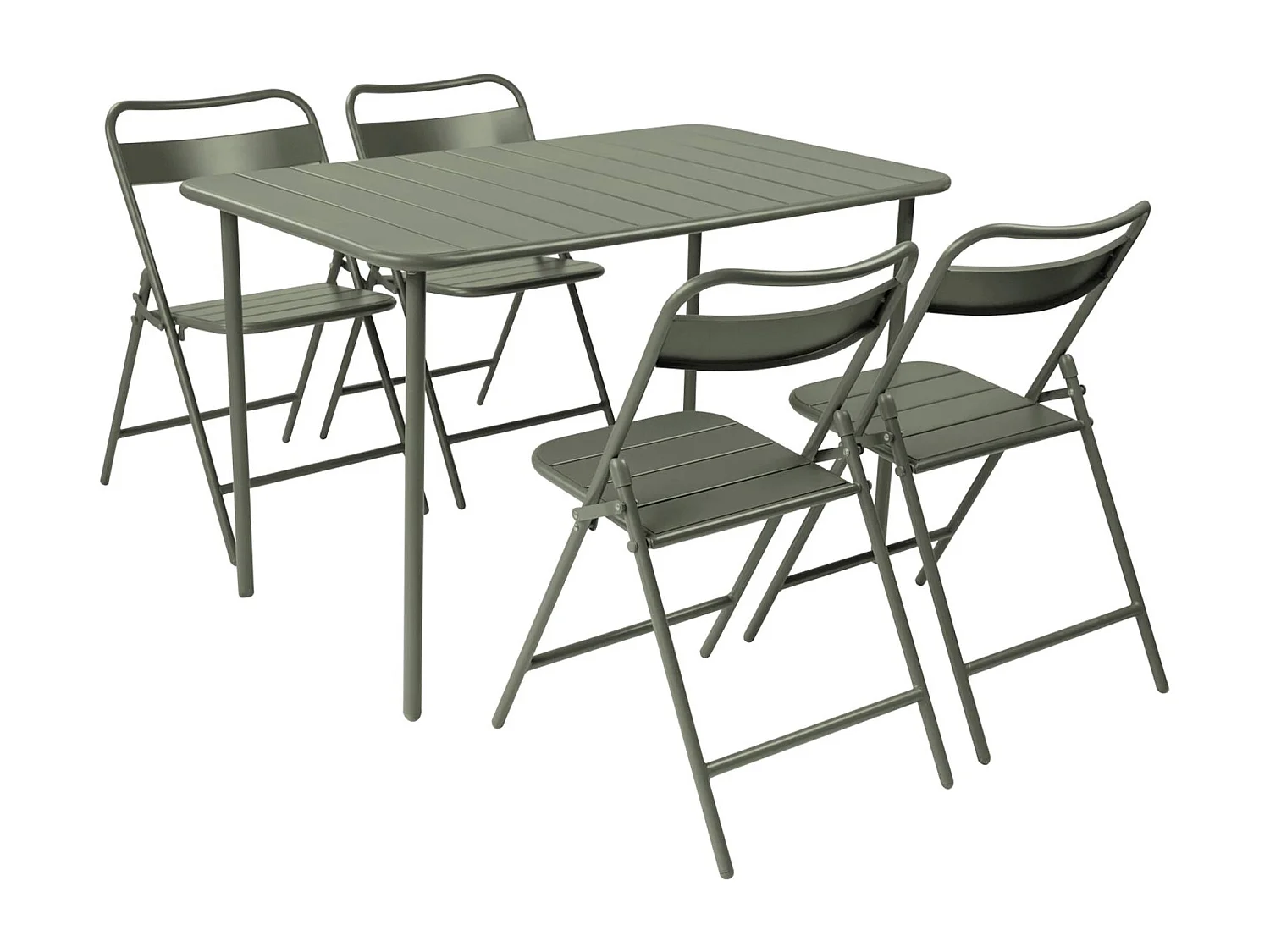 Tavolo da giardino in metallo 4 sedute, 120cm, verde kaki