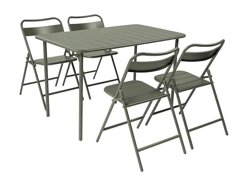 Set tavolo da giardino bistrot in metallo con 4 sedie, verde kaki