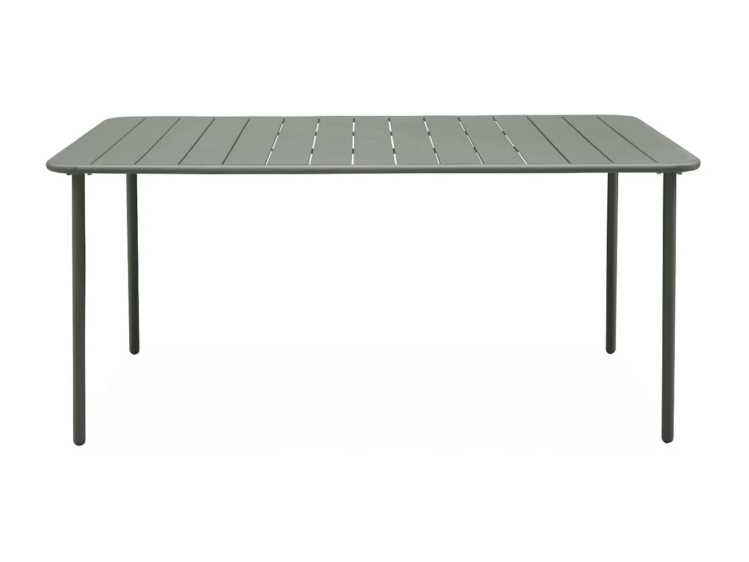 Table de jardin métal + 6 assises kaki. Amélia + Liva 160 x 90 x 72.5cm