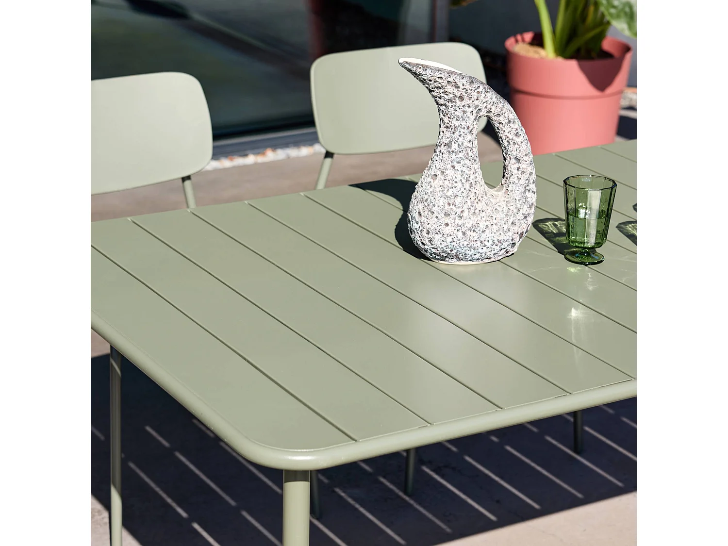 Set tavolo da giardino in metallo con 6 sedie, verde kaki