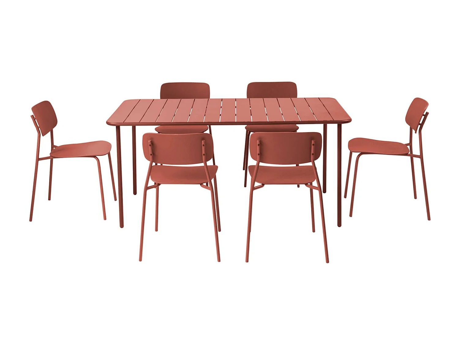 Table de jardin métal + 6 assises terracotta. Amélia + Liva 160 x 90 x 72.5cm