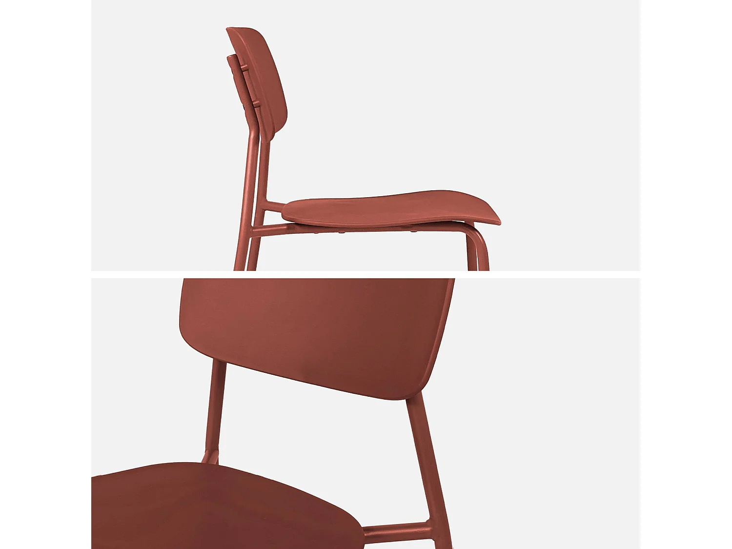 Table de jardin métal + 6 assises terracotta. Amélia + Liva 160 x 90 x 72.5cm