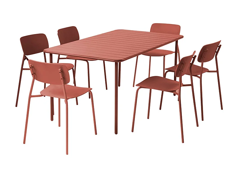 Table de jardin métal + 6 assises terracotta. Amélia + Liva 160 x 90 x 72.5cm