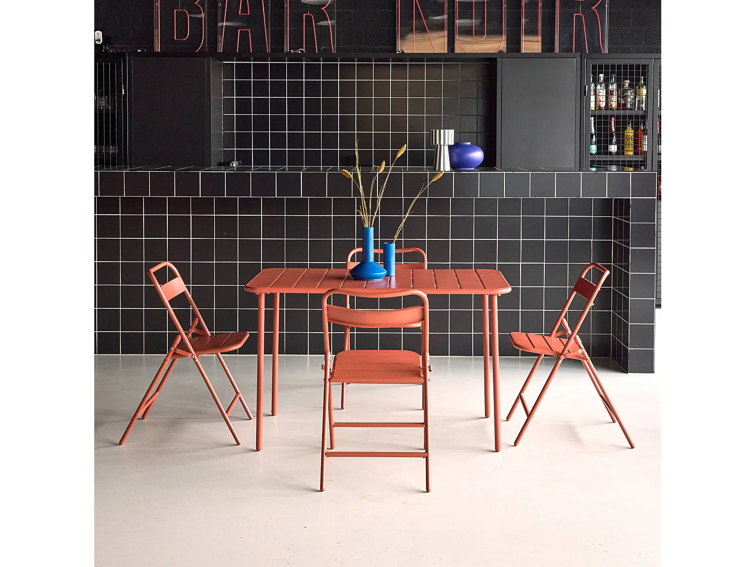 Tavolo da giardino in metallo 4 sedute, 120cm, terracotta