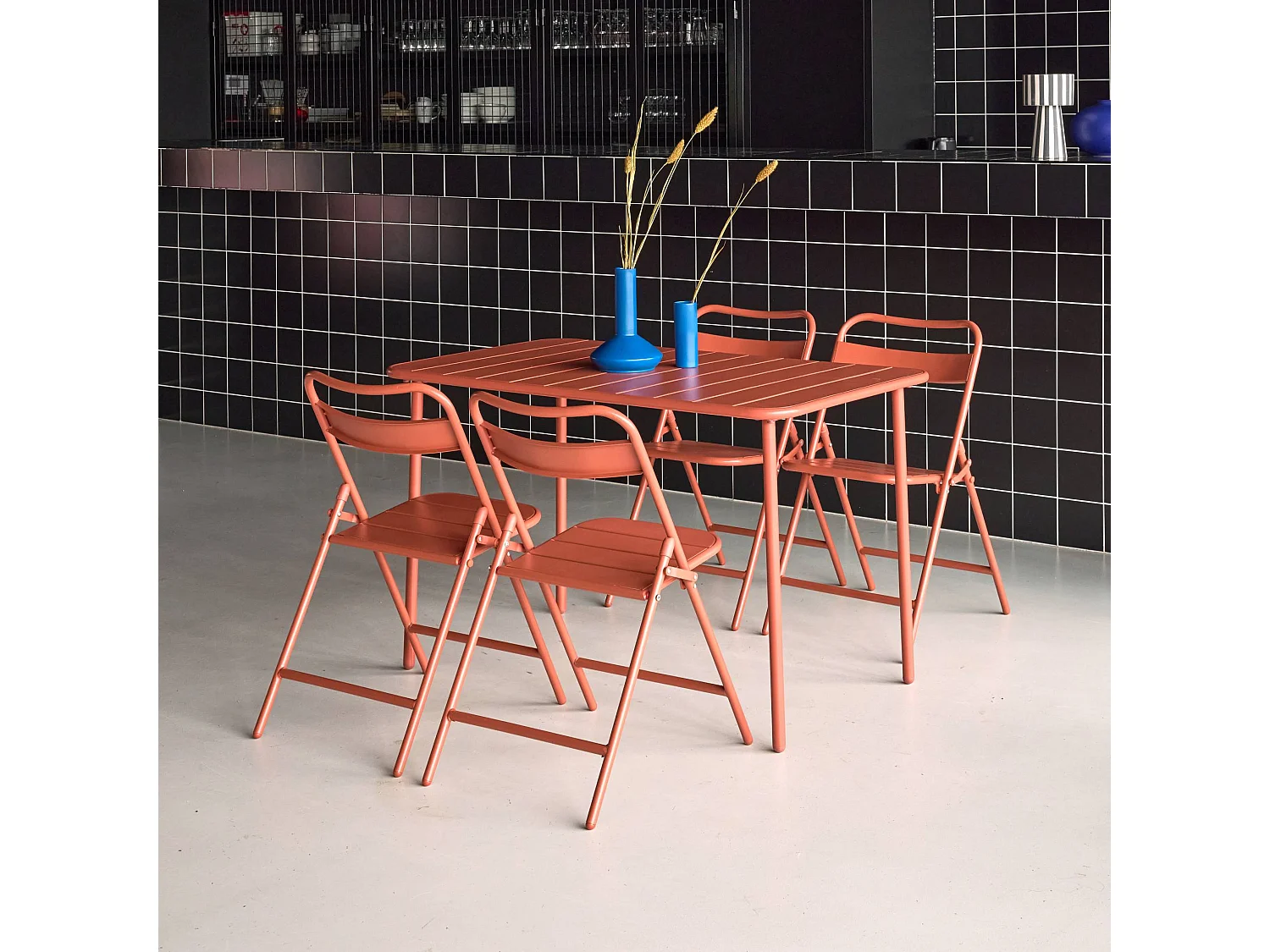 Tavolo da giardino in metallo 4 sedute, 120cm, terracotta