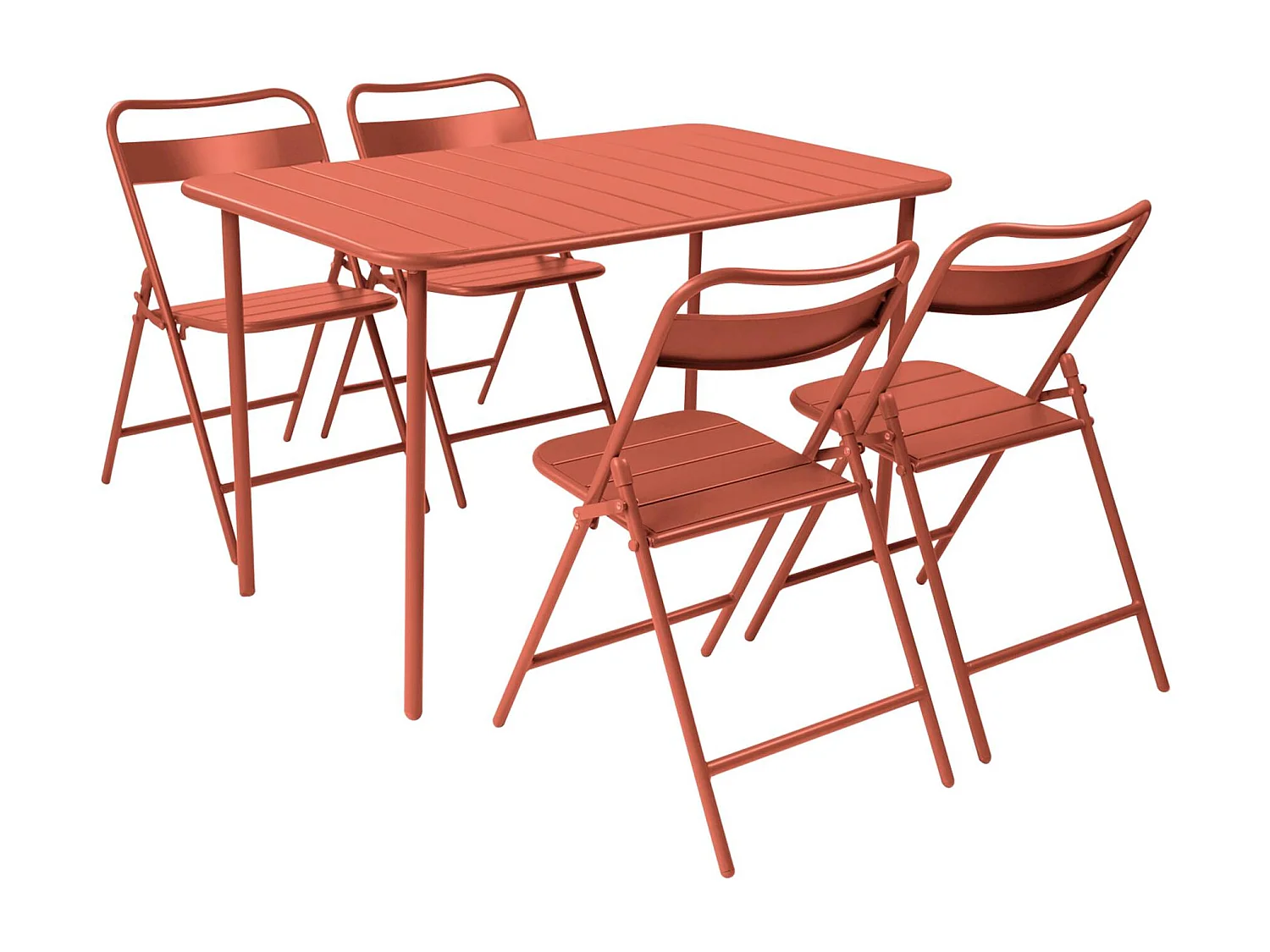 Table de jardin métal + 4 assises terracotta. Amelia L 120 x 70 x 72.5cm