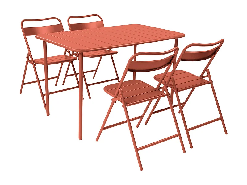 Table de jardin métal + 4 assises terracotta. Amelia L 120 x 70 x 72.5cm