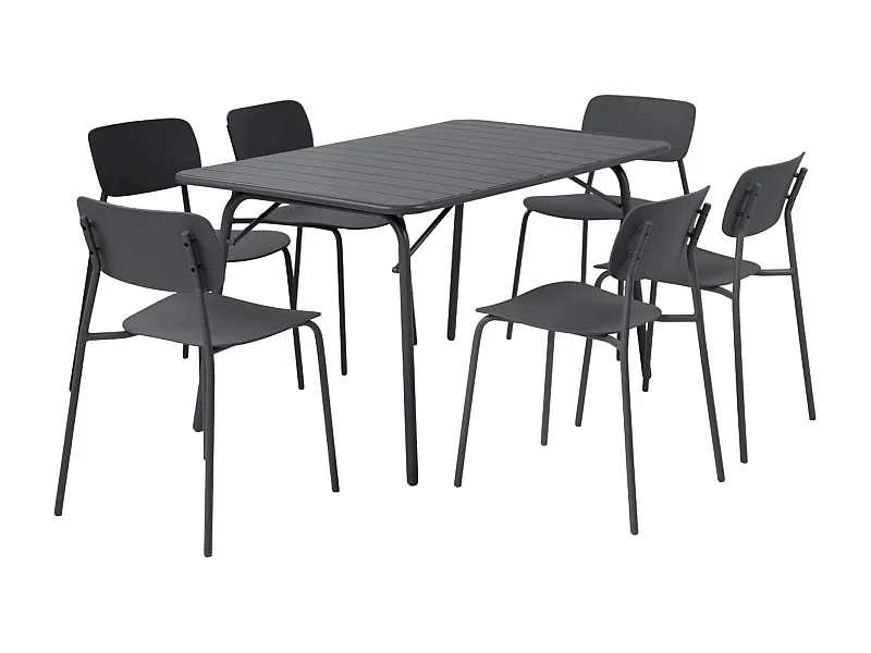 Table de jardin pliante métal + 6 assises anthracite. Amelia + Liva 141.2 x 80 x 72.5cm