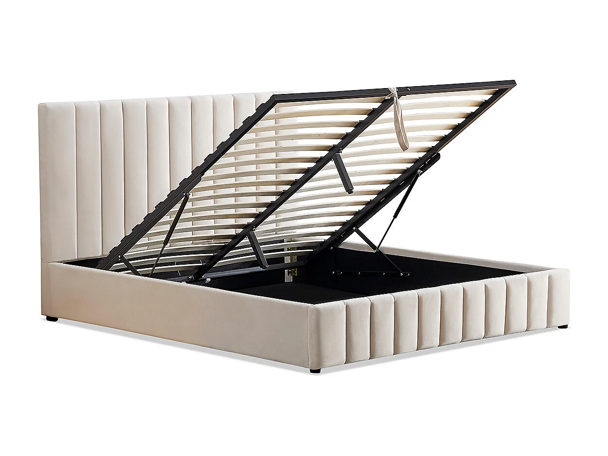 BELLECOUR LITERIE | Lit coffre velours beige TROCADERO 180x200 cm