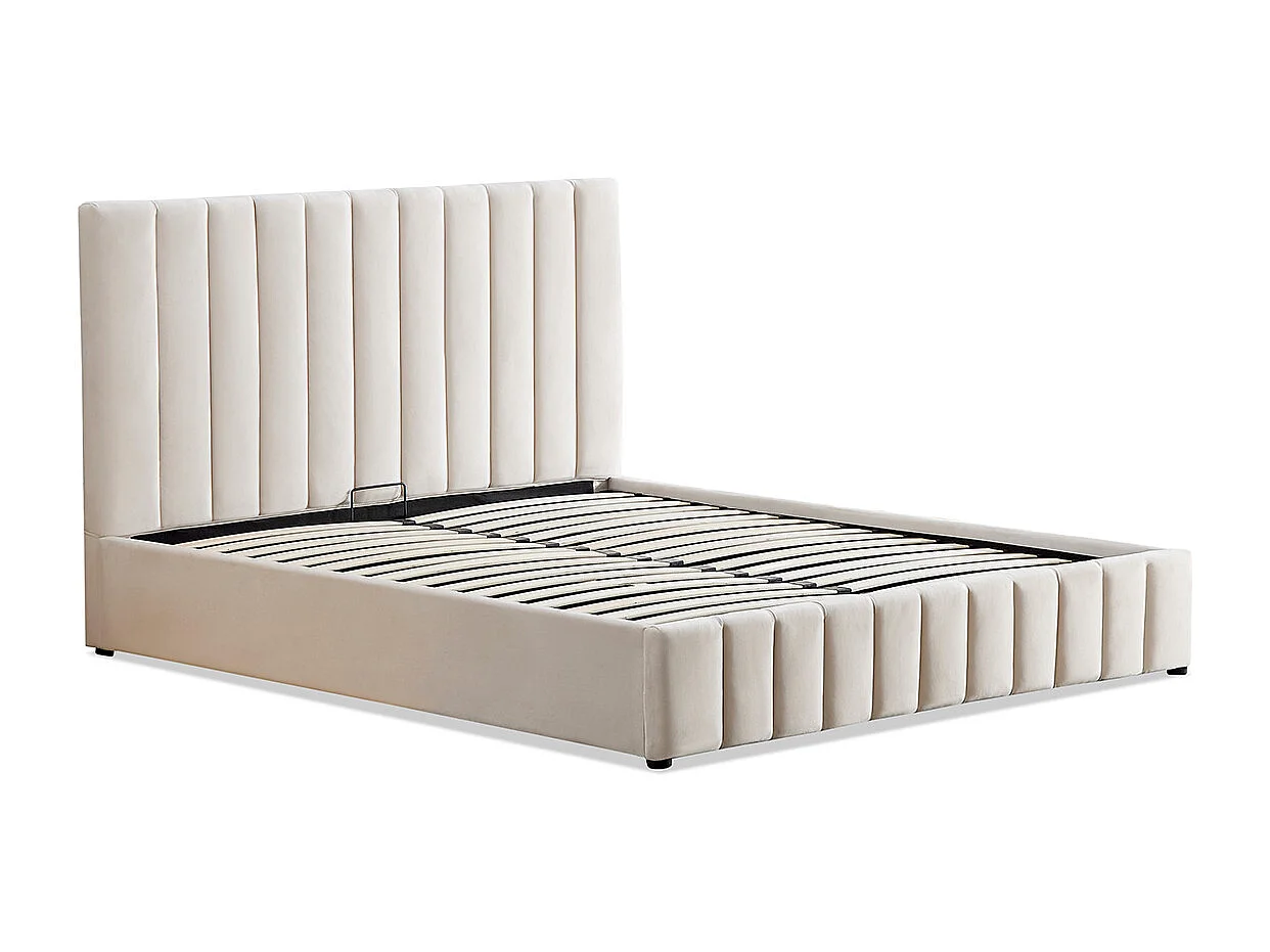 BELLECOUR LITERIE | Lit coffre velours côtelé beige TROCADERO 160x200 cm