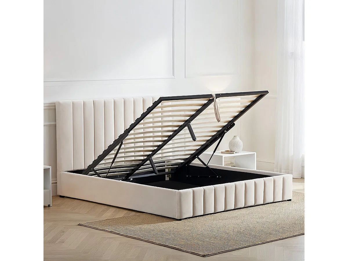 BELLECOUR LITERIE | Lit coffre velours beige TROCADERO 160x200 cm