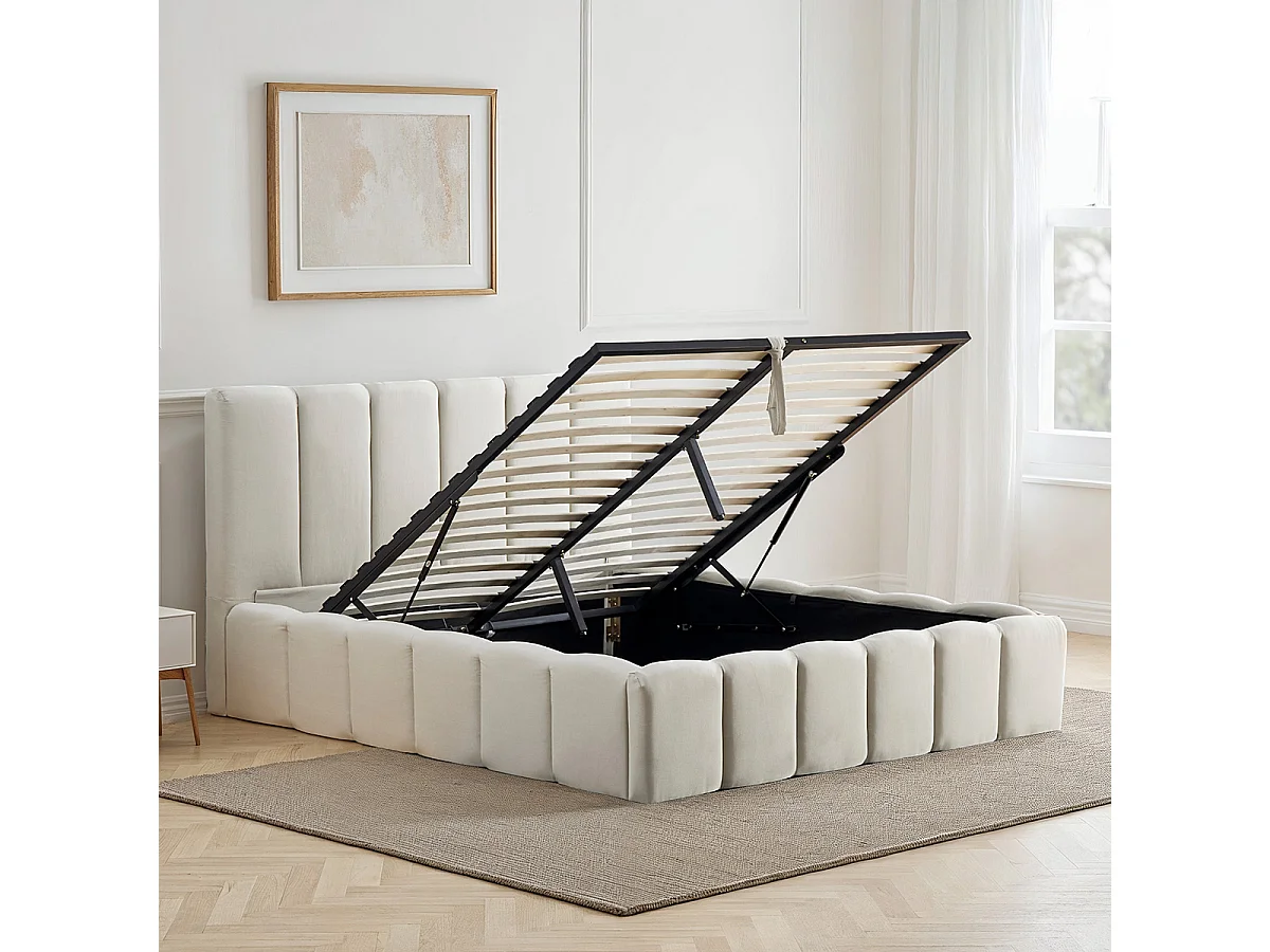 BELLECOUR LITERIE | Lit coffre beige MADELEINE 140x190 cm