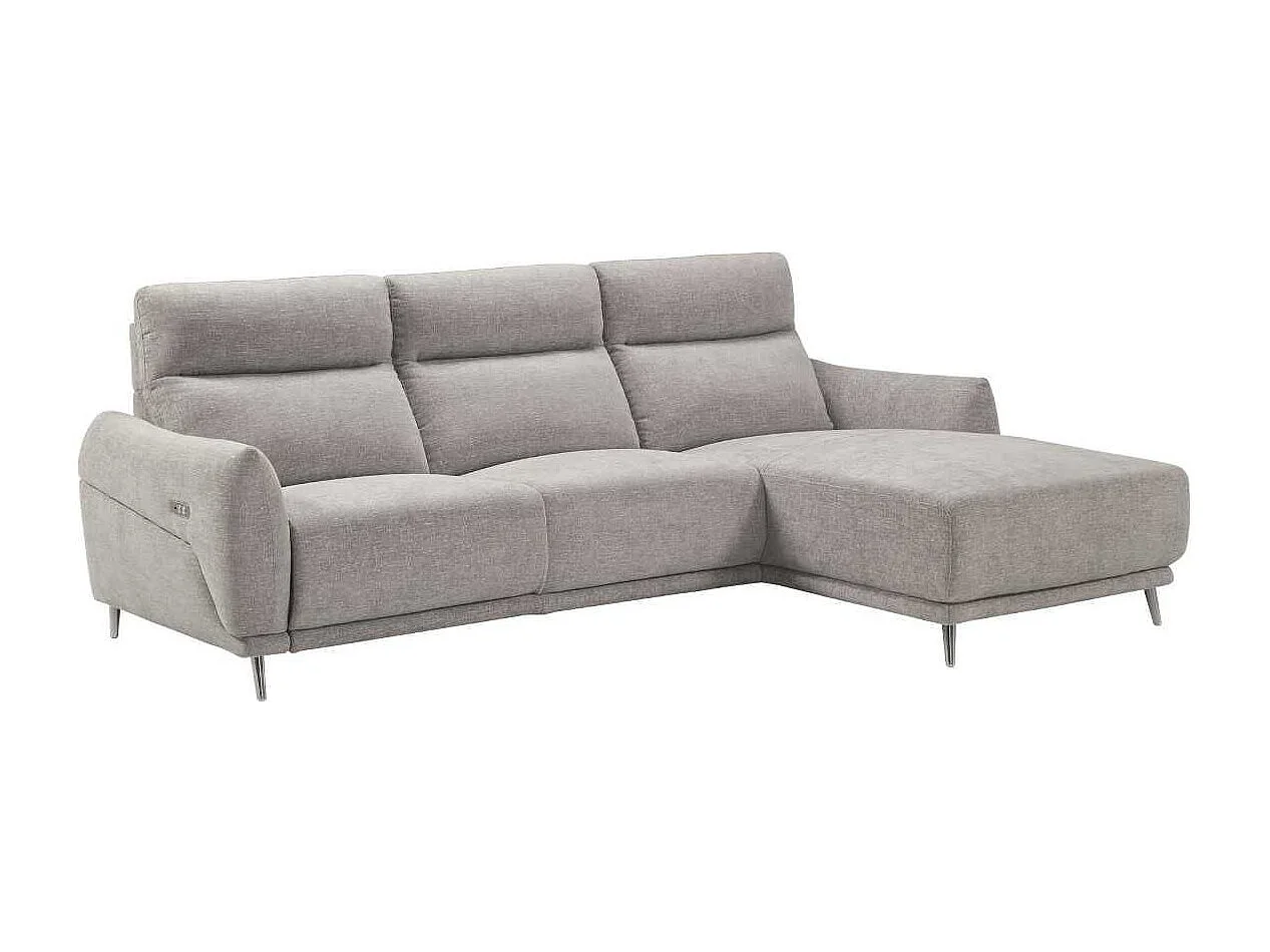 Canapé 3 places relax électrique avec méridienne droite tissu polyester chiné gris clair - SANTIAGO
