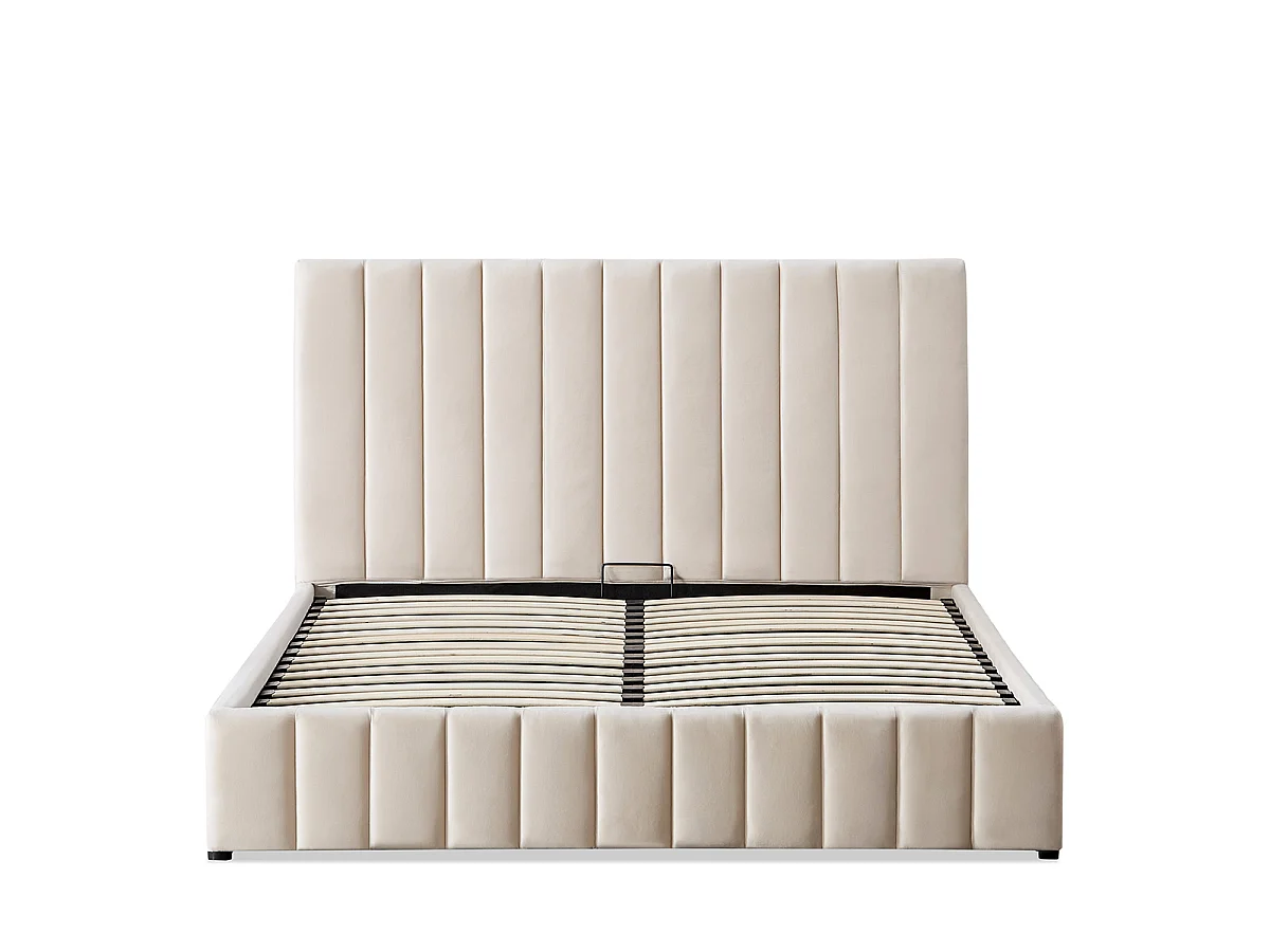 Lit Coffre Velours Beige TROCADÉRO