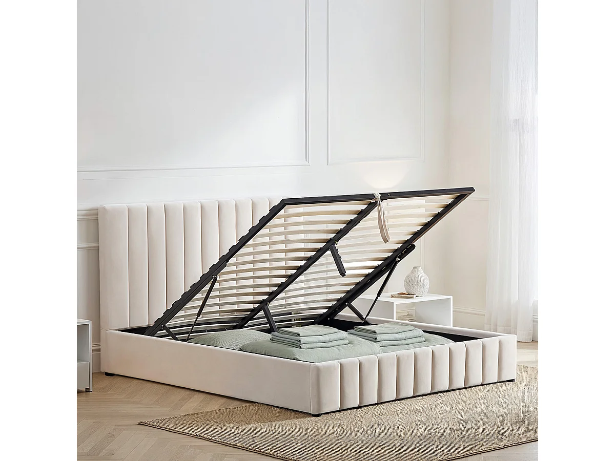 Lit Coffre Velours Beige TROCADÉRO
