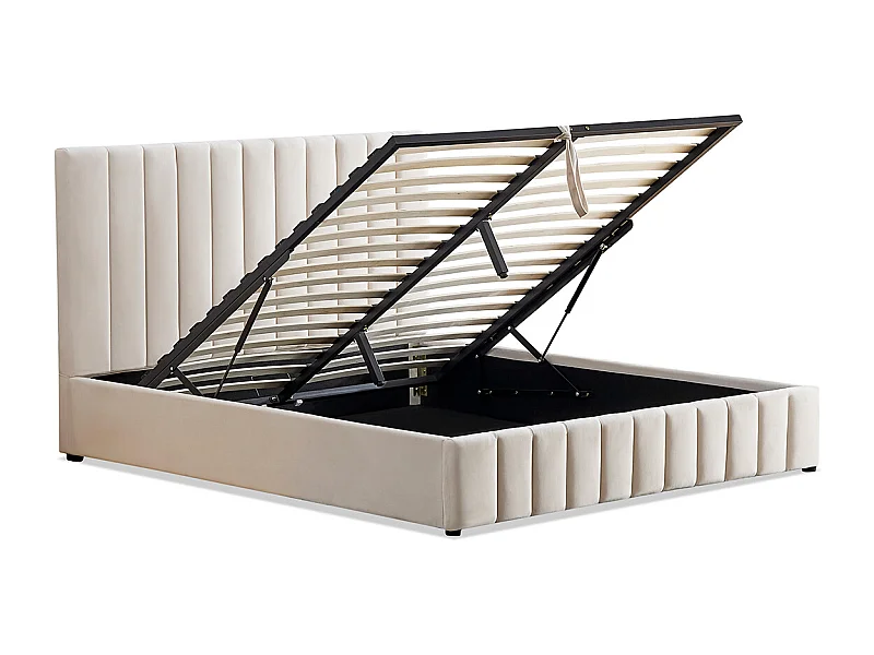 BELLECOUR LITERIE | Lit coffre velours beige TROCADERO 140x190 cm