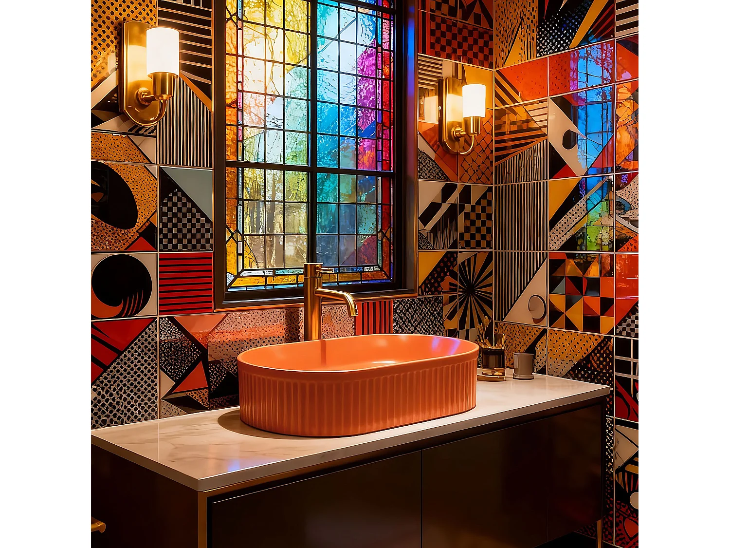 Lavabo À Poser Rea Vanda Cinnamon Matt Orange