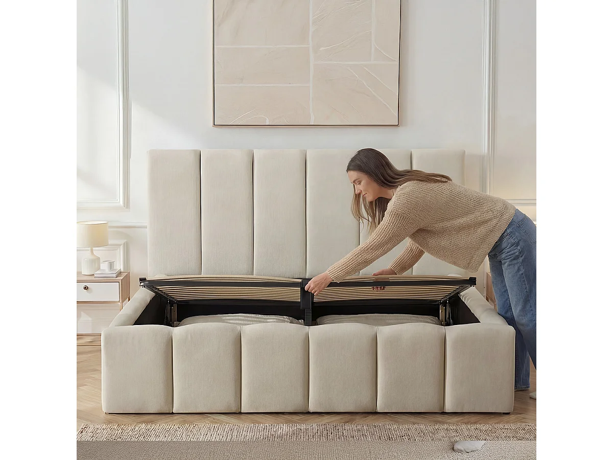 BELLECOUR LITERIE | Lit coffre beige MADELEINE 160x200 cm