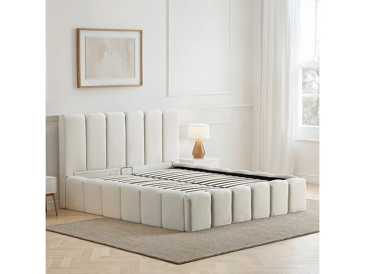 BELLECOUR LITERIE | Lit coffre beige MADELEINE 180x200 cm