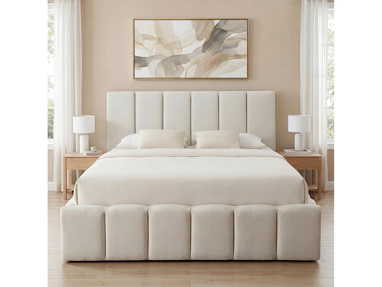 BELLECOUR LITERIE | Lit coffre beige MADELEINE 180x200 cm